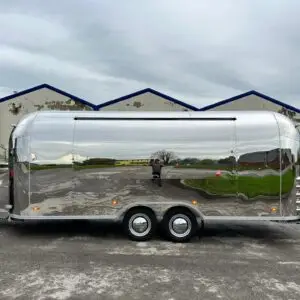 6.0m RAL 5020 Airstream — Push Out Counters & 2 Hatches